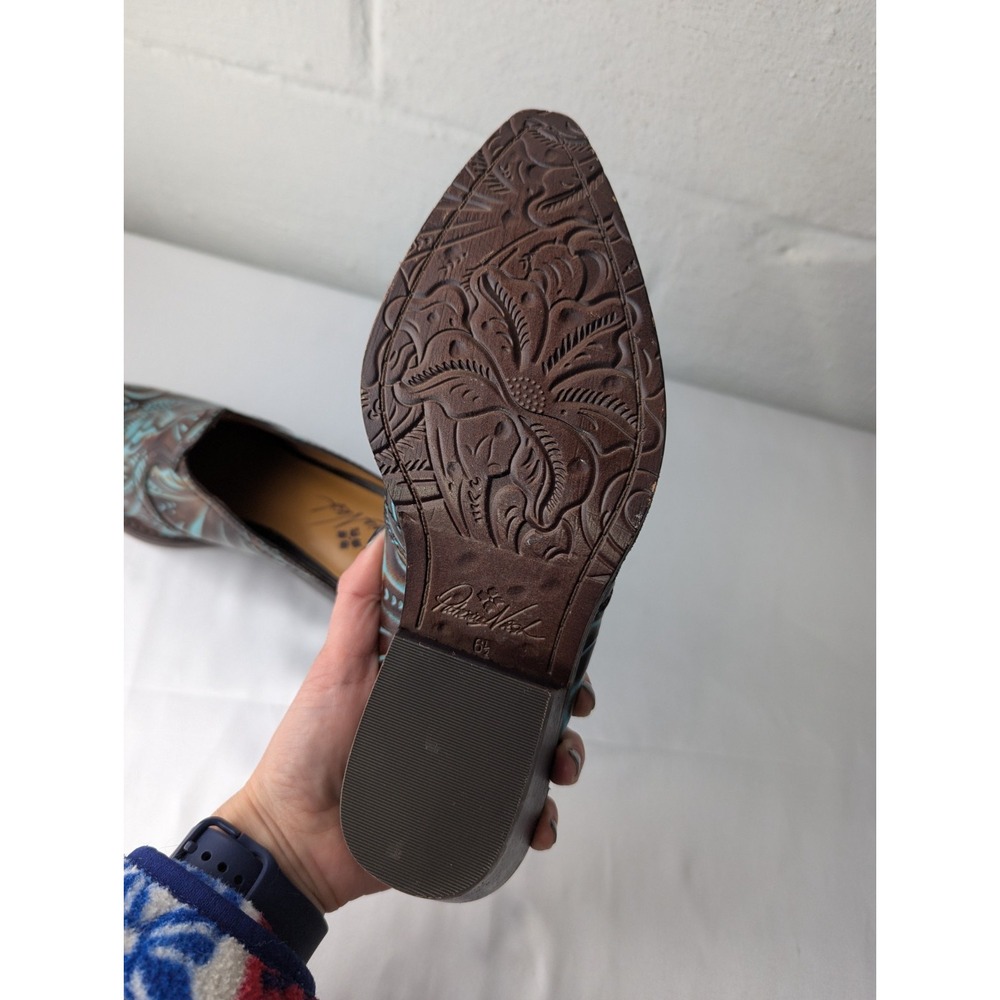 Patricia Nash Battista Mules Shoes US 6.5 Floral Turquoise Brown Leather Cowgirl - Picture 6 of 9